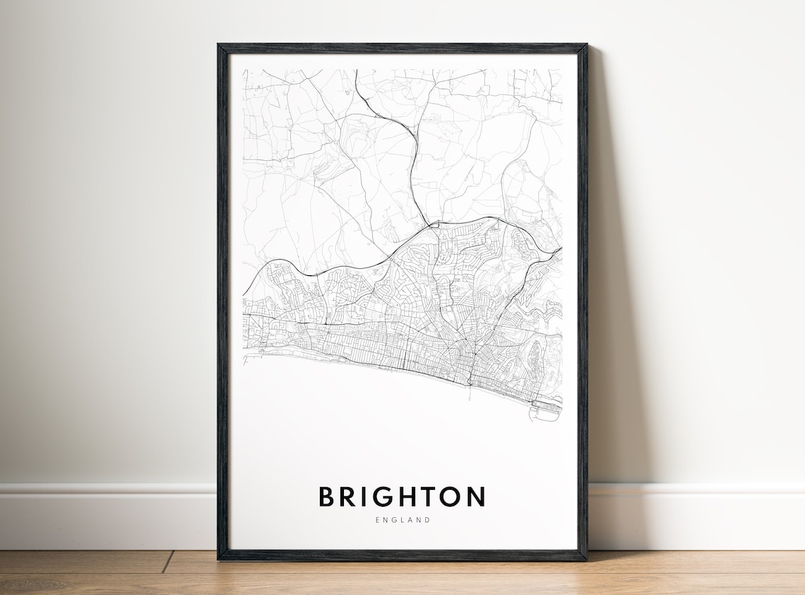 Brighton England City Street Map Minimal Black And White Line Art Poster