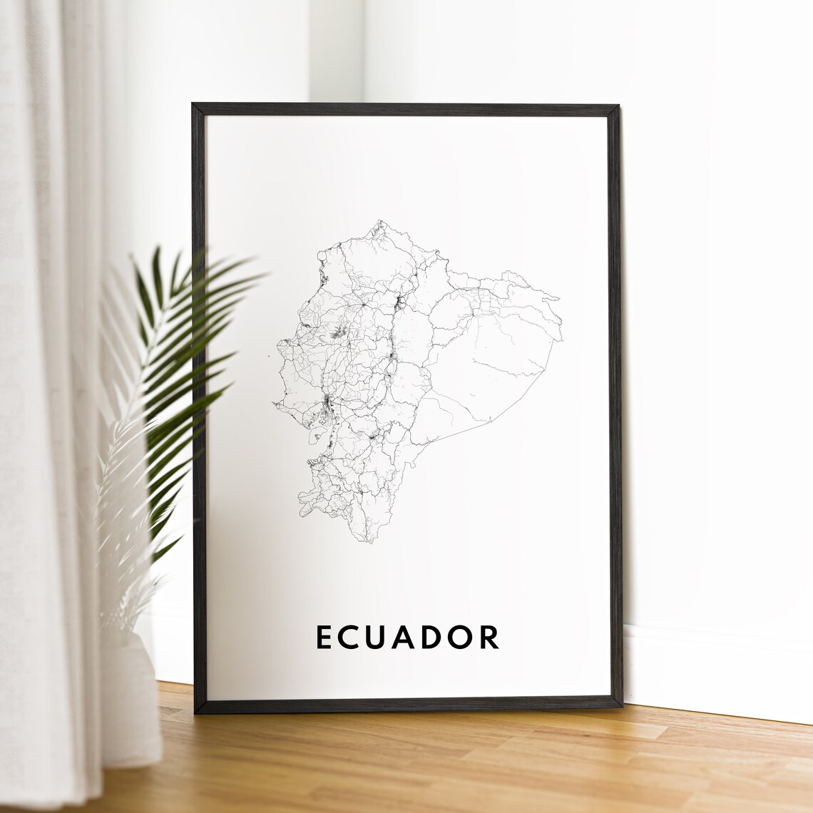 Ecuador Country Road Map Minimalist Black And White Wall Art - Image 2