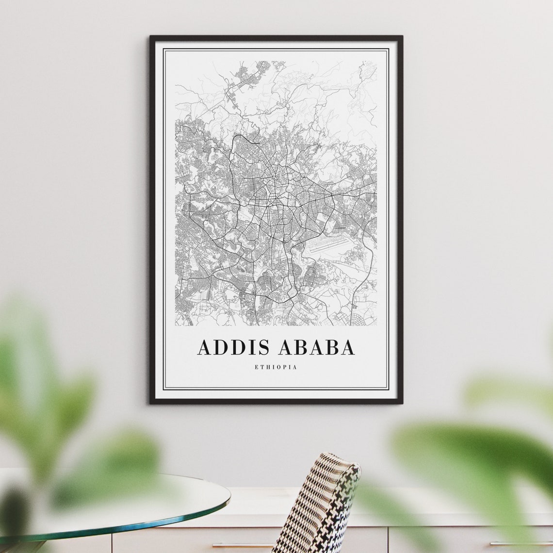 Addis Ababa Ethiopia Street Map Minimalist Black White Print - Image 3