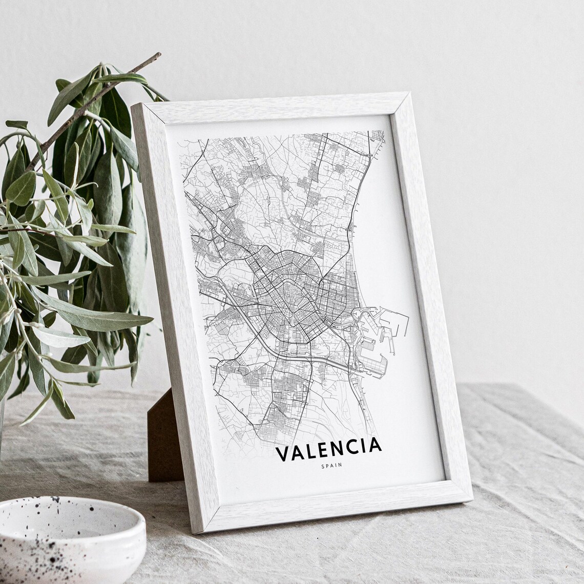 Valencia Map Black And White Travel Poster - Image 4