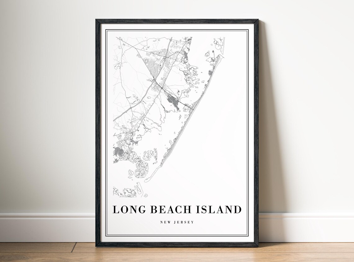 Long Beach Island NJ Map Print, Black And White - Image 5