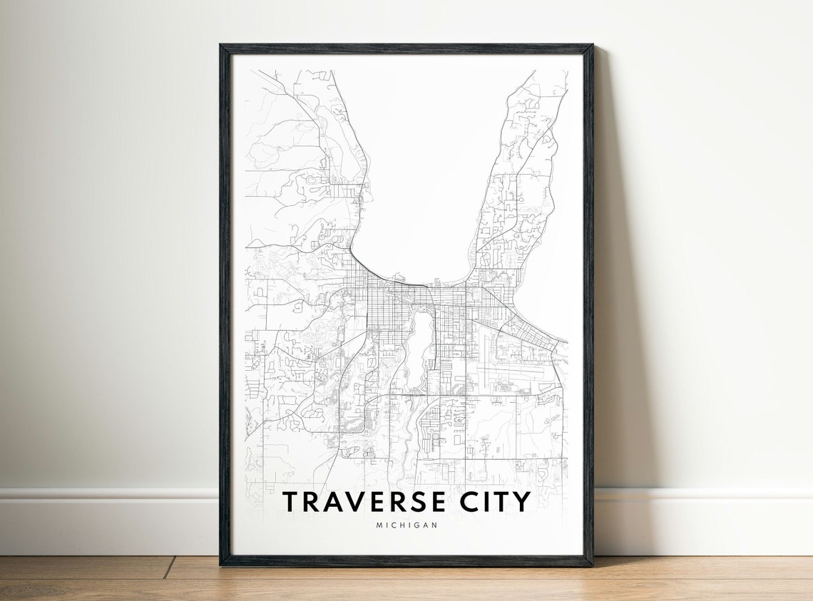 Traverse City Michigan Minimalist Black and White Map Poster