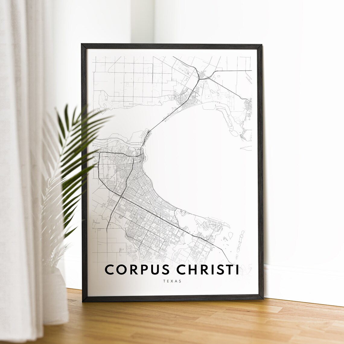 Corpus Christi Texas Black and White Bay City Street Map Poster - Image 2
