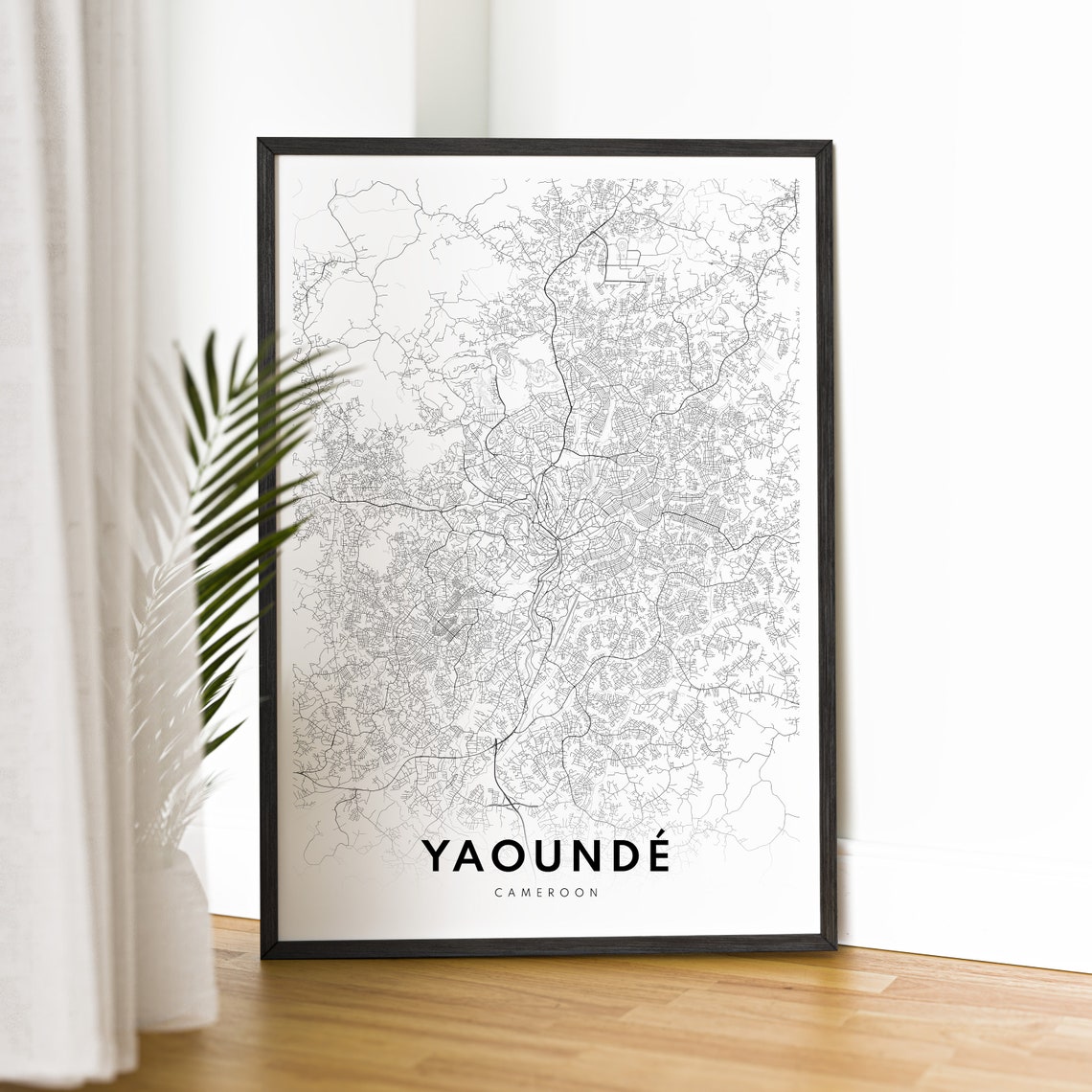 Yaounde Cameroon Minimalist Black and White City Map Sketch Poster - Image 2