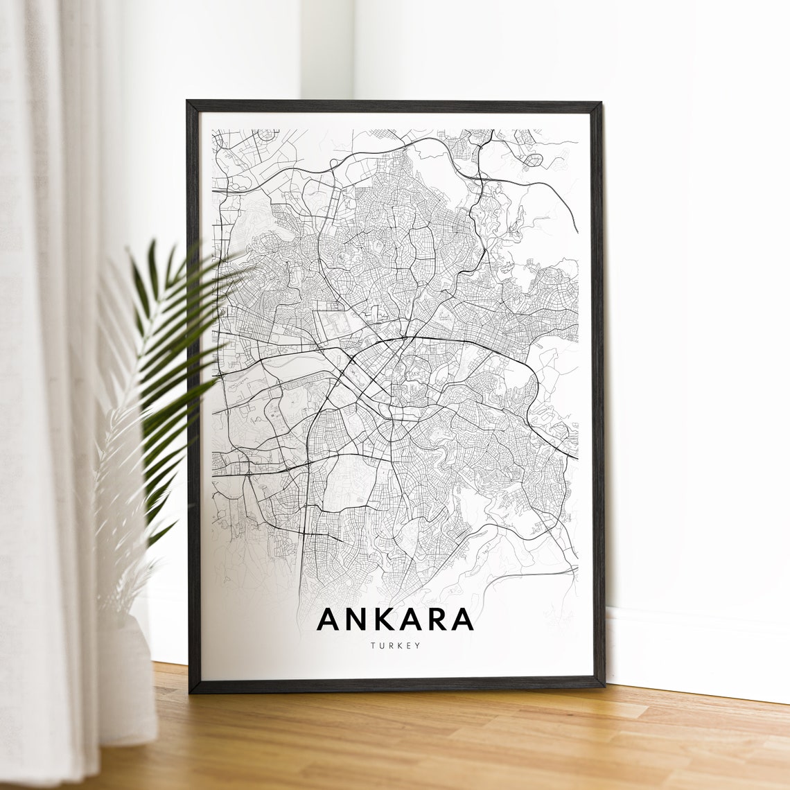 Ankara Turkey City Map Street Plan Minimalist Black White Poster - Image 2