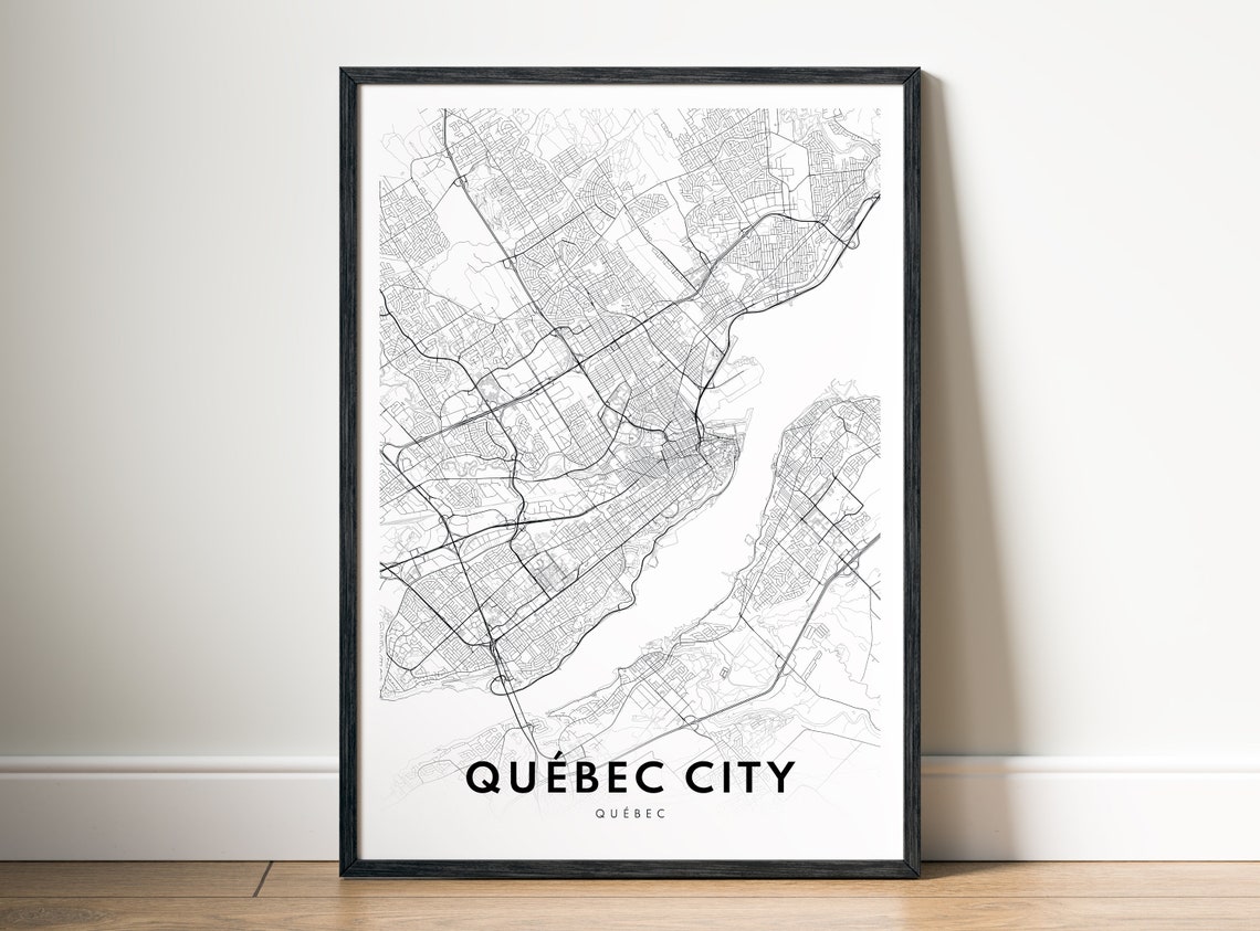 Minimalist Quebec City Black and White Street Map Poster Canada