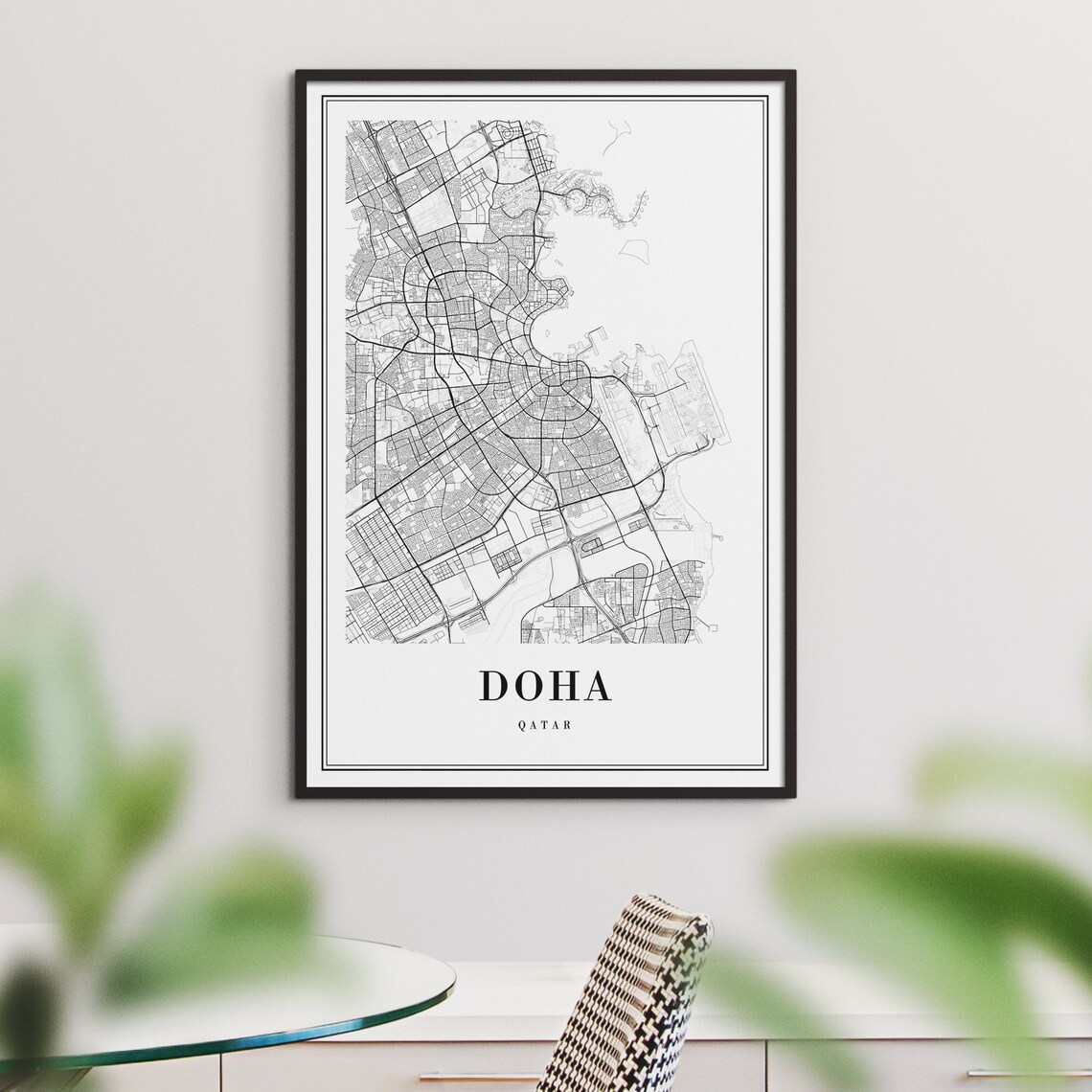 Doha Qatar Street Map Black and White City Line Art Minimalist Poster - Image 3