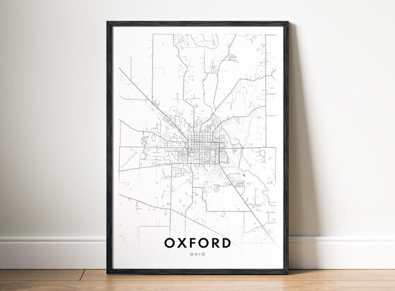 Oxford Ohio Map Print Poster Black And White Wall Art Sketch
