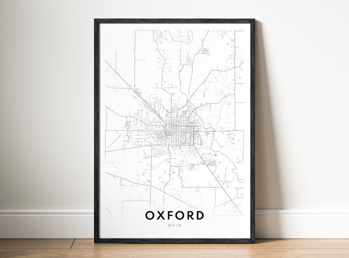 Oxford Ohio City Street Map Minimalist Black White Hometown Poster