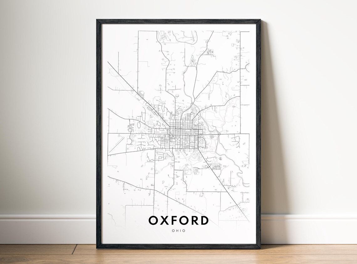 Oxford Ohio Map Print Poster Black And White Wall Art Sketch