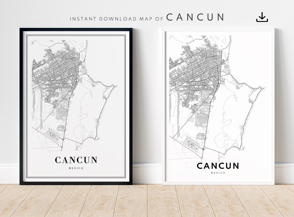 Cancun Mexico Black and White City Map Modern Minimalist Wall Art - Image 5