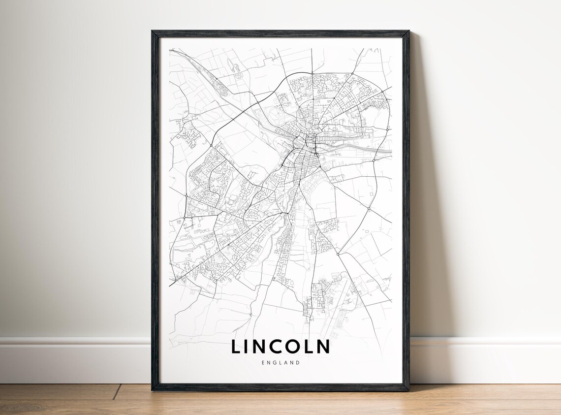 Lincoln England Black And White Minimalist City Map Line Art Poster