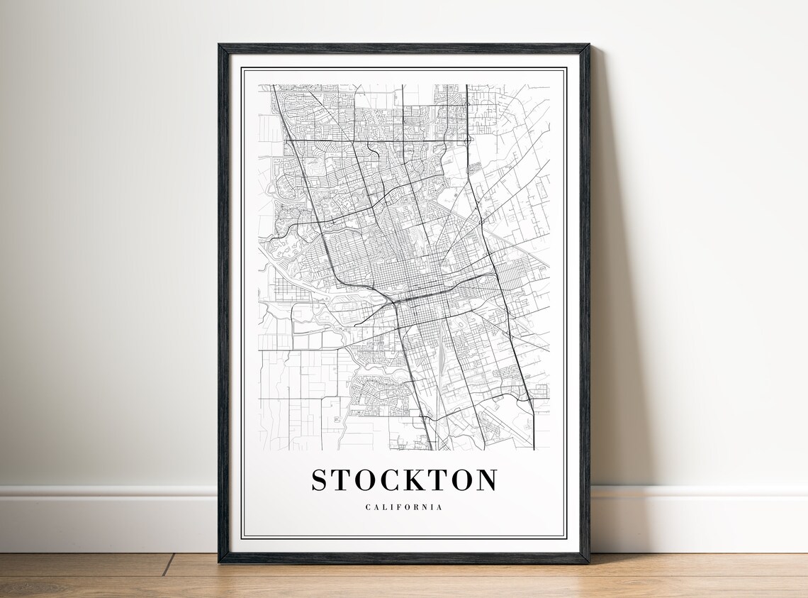 Stockton California Street Map Black and White City Line Art Poster - Image 5