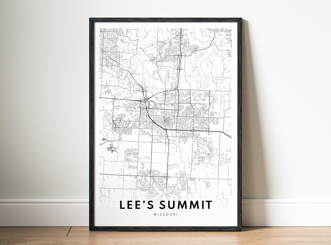 Lees Summit Missouri Map Print Black And White City Poster Minimalist Wall Art