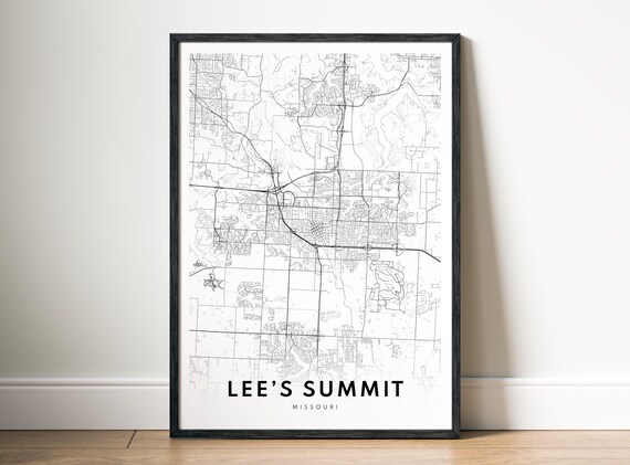 Lees Summit Missouri Map Print Black And White City Poster Minimalist Wall Art