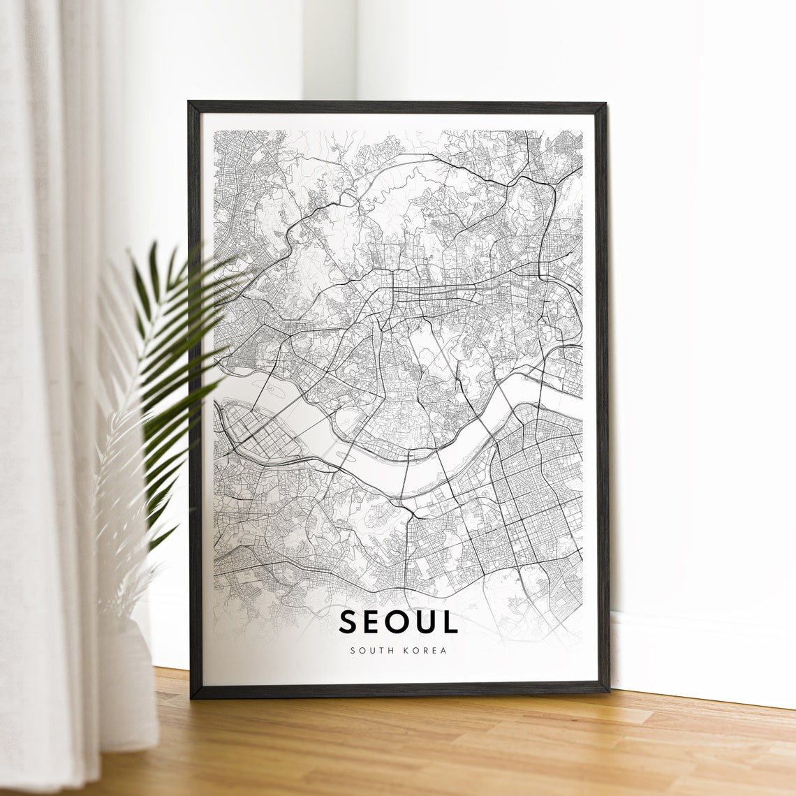 Seoul South Korea Minimalist Black and White City Map Poster - Image 2