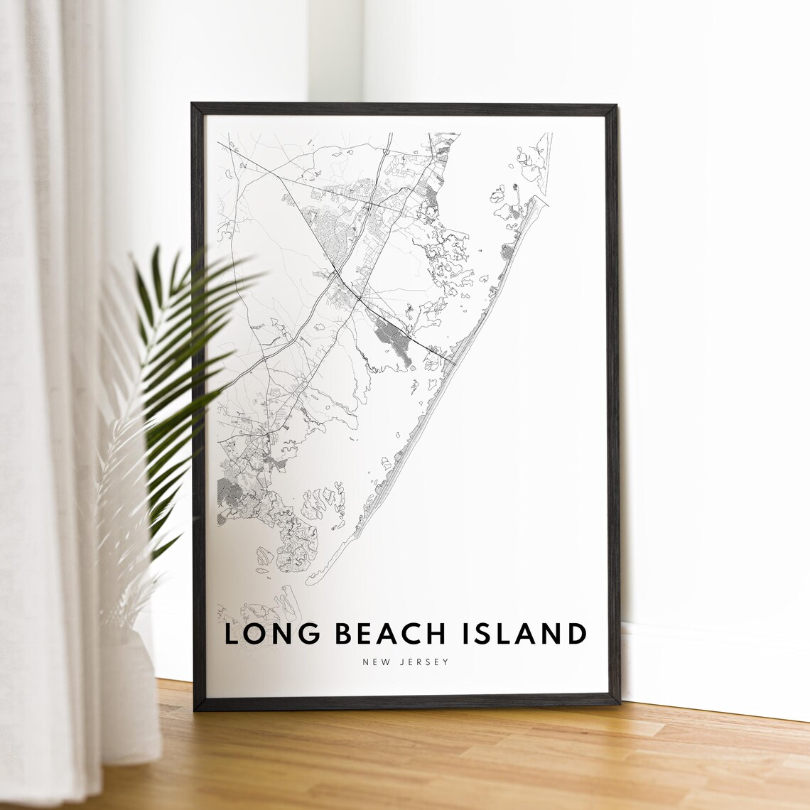 Long Beach Island NJ Map Print, Black And White - Image 2