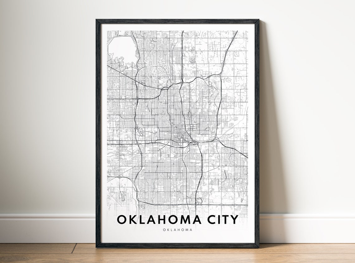 Oklahoma City Oklahoma Minimalist Black and White City Map Poster