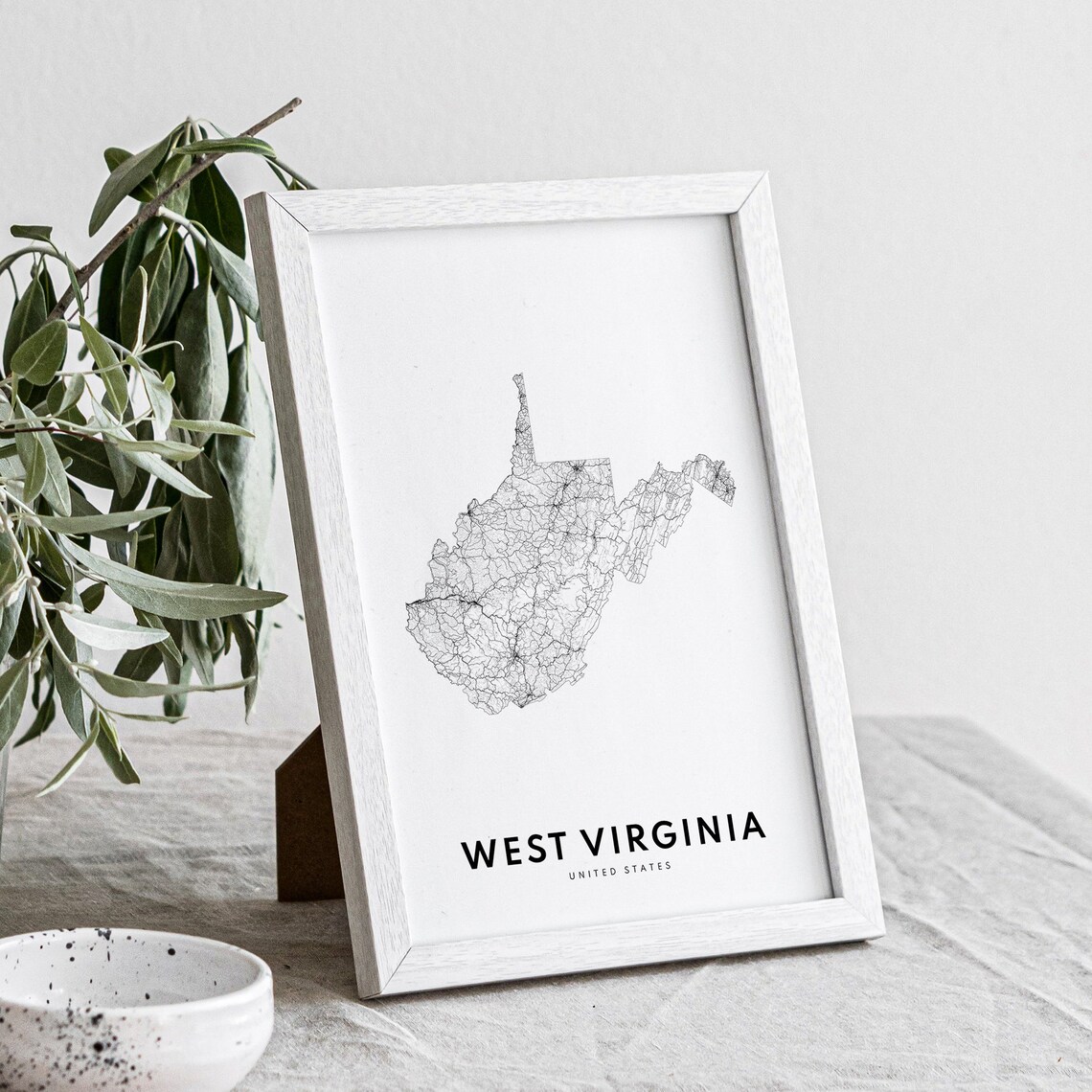 West Virginia State Map, Black and White Art Print - Image 4