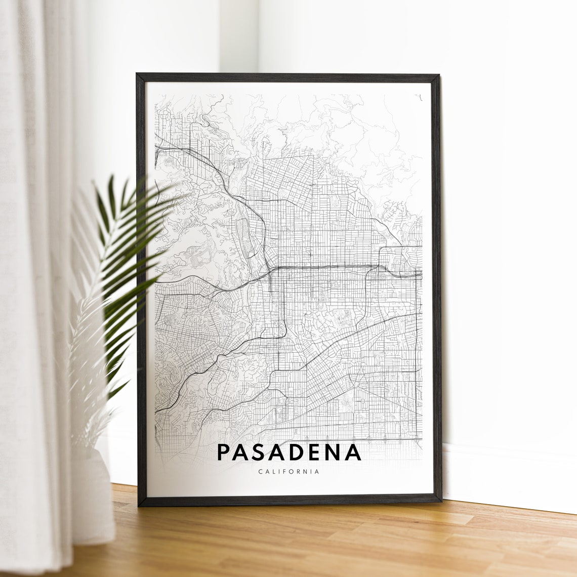 Pasadena California Minimalist Black and White City Map Poster - Image 2