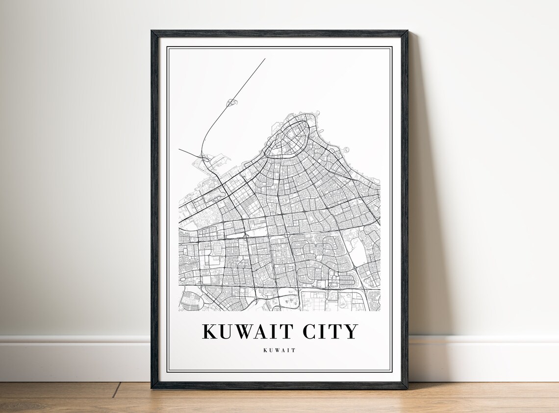 Kuwait City Kuwait Minimalist Black and White City Map Poster - Image 5