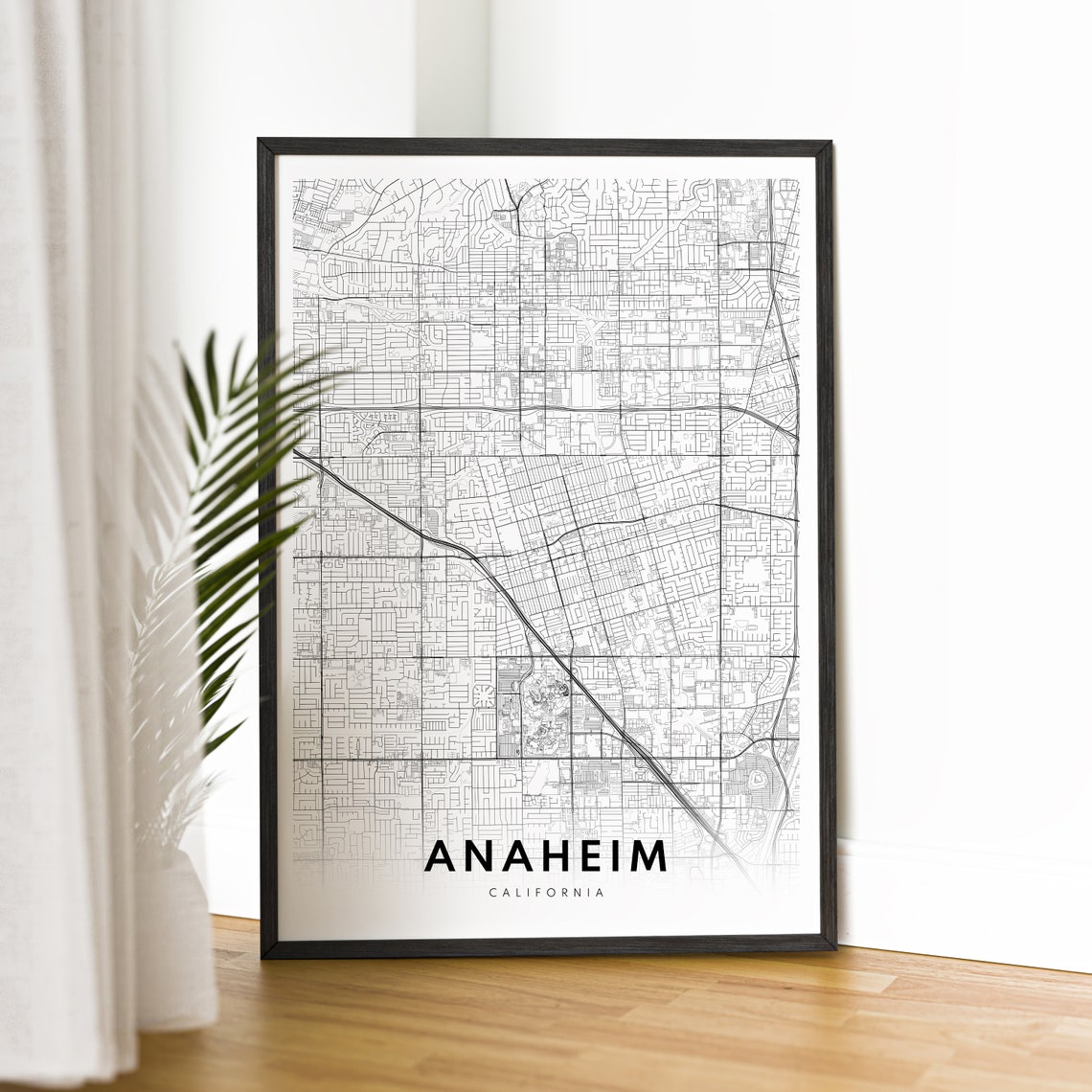 Minimalist Anaheim California Black and White Street Map Poster