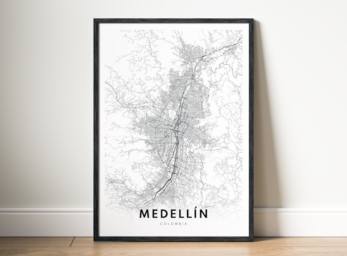 Medellin Colombia City Street Map Minimalist Sketch Line Art Poster