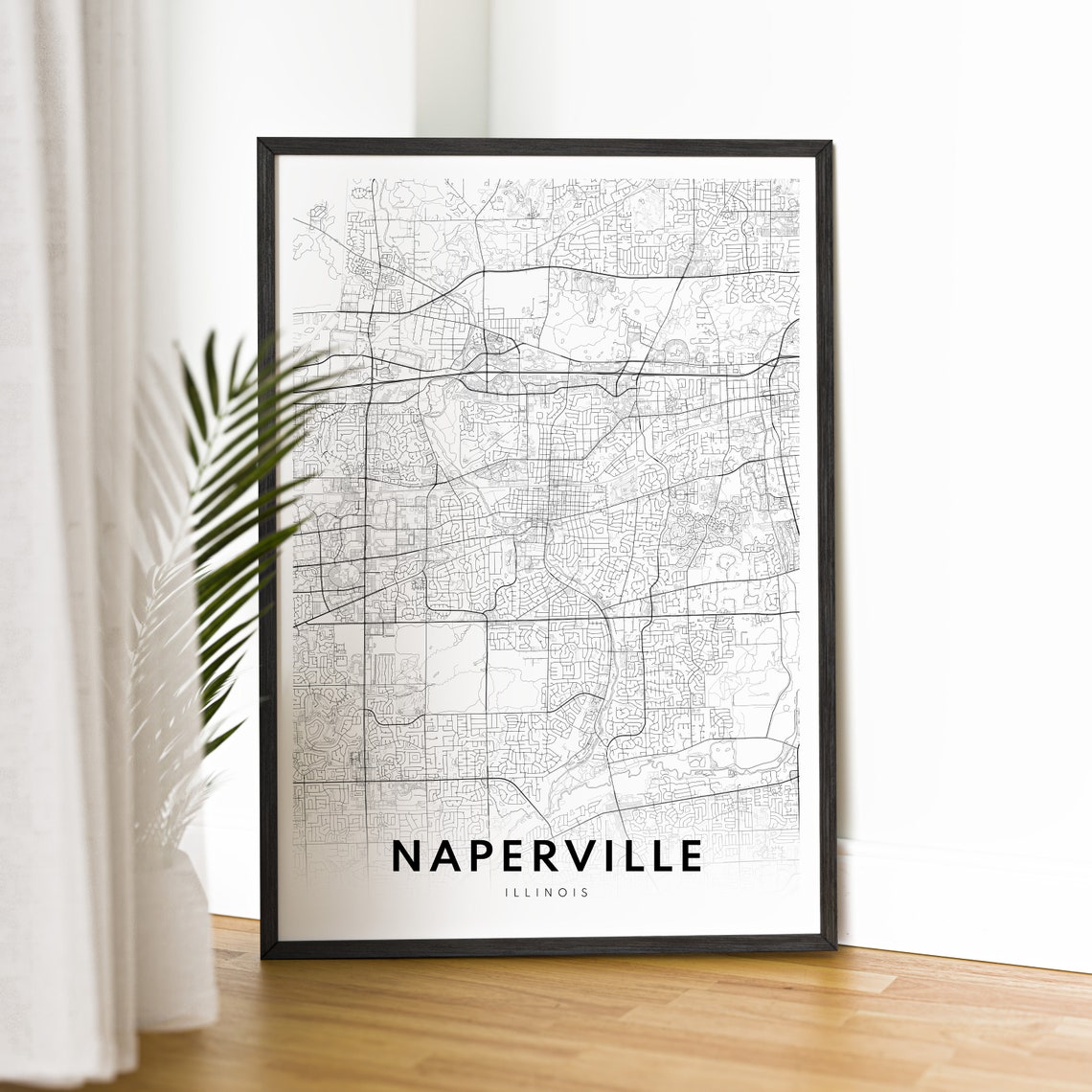 Naperville Illinois Minimalist Black and White City Map Poster - Image 2