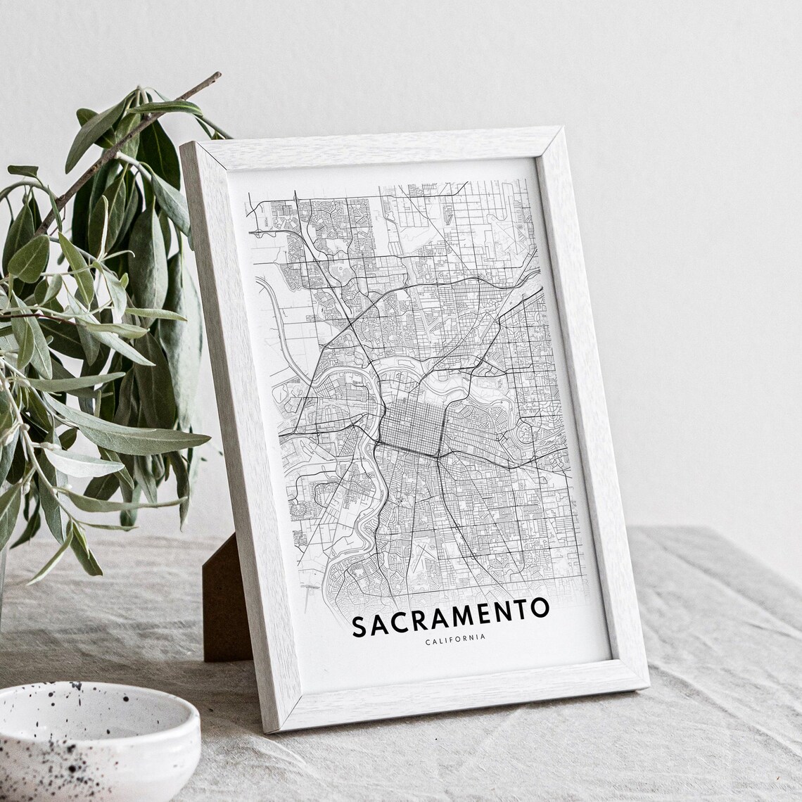 Sacramento California Map Poster, Black And White Sketch - Image 2
