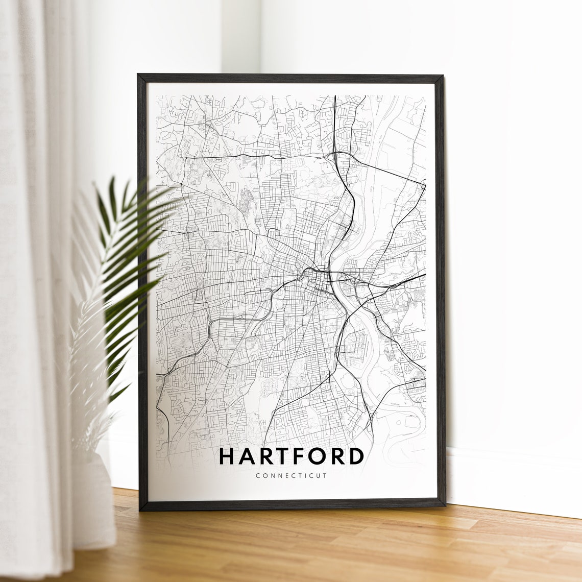 Hartford Connecticut City Street Map Minimalist Black And White Print - Image 2