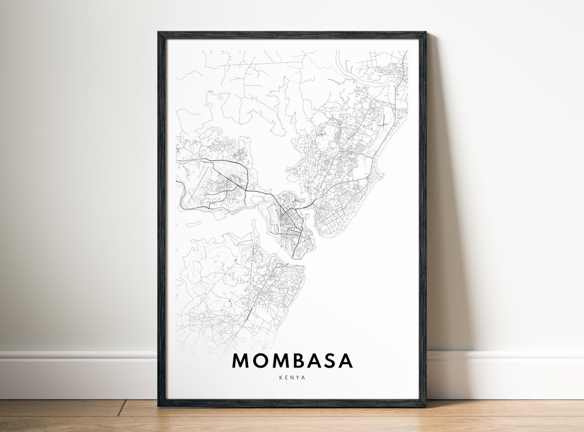 Mombasa Kenya City Street Map Line Art Black and White Poster - Image 5