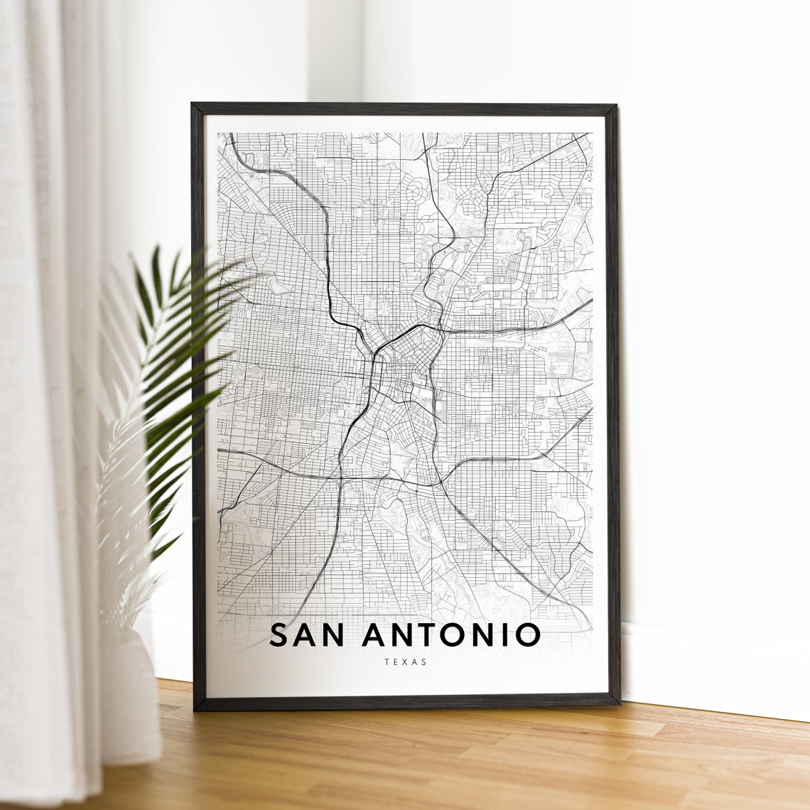 San Antonio Texas Minimalist Black and White City Map Line Art Poster - Image 2