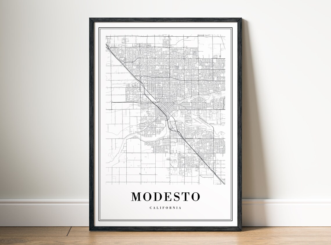 Modesto, California Map Art Print, Black and White - Image 5