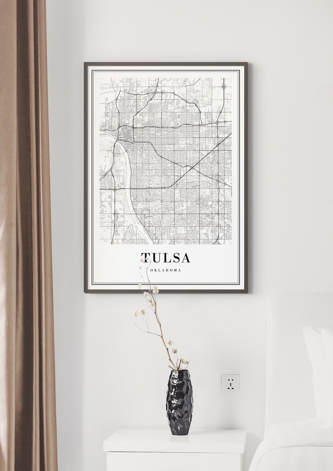 Tulsa Oklahoma Modern Minimalist Black White City Street Map Poster - Image 3