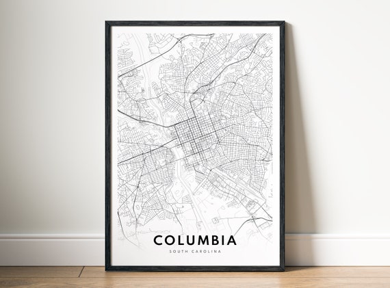 Columbia South Carolina Map Print, Black and White