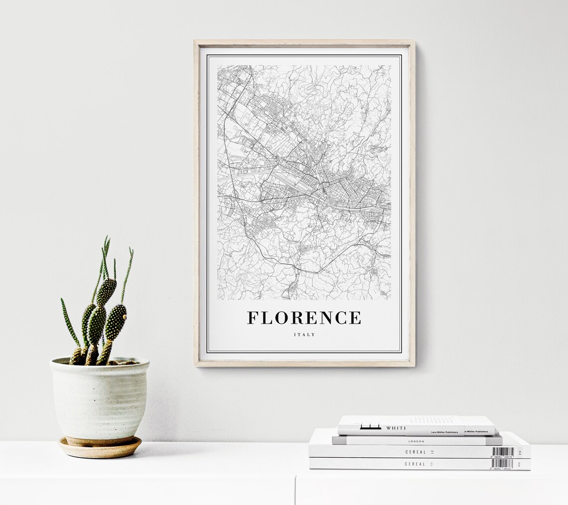 Florence Italy Minimalist City Street Map Black White Wall Art - Image 3