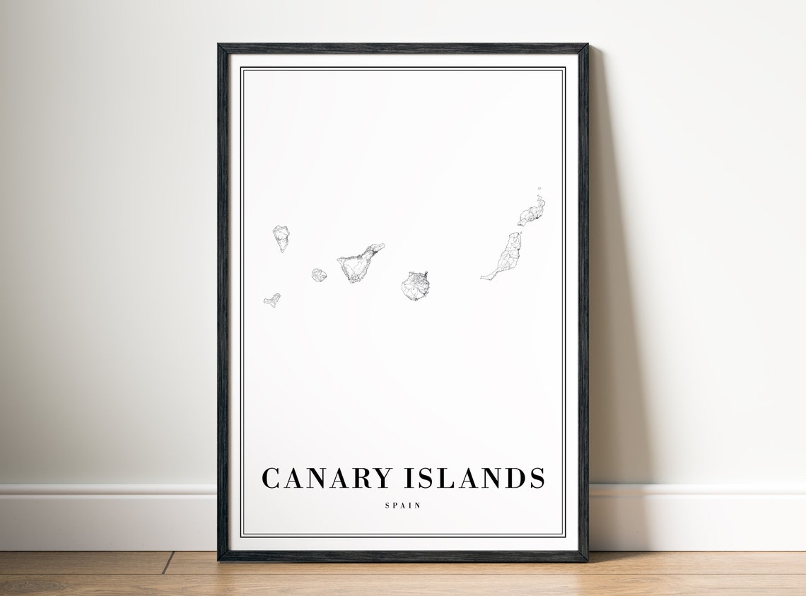 Canary Islands Spain Archipelago Minimalist Black and White Map Poster