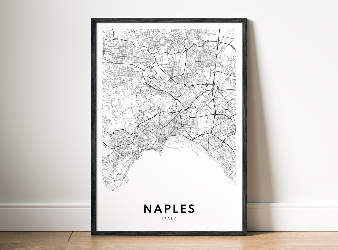 Naples Italy Black and White City Map Modern Minimalist Wall Art