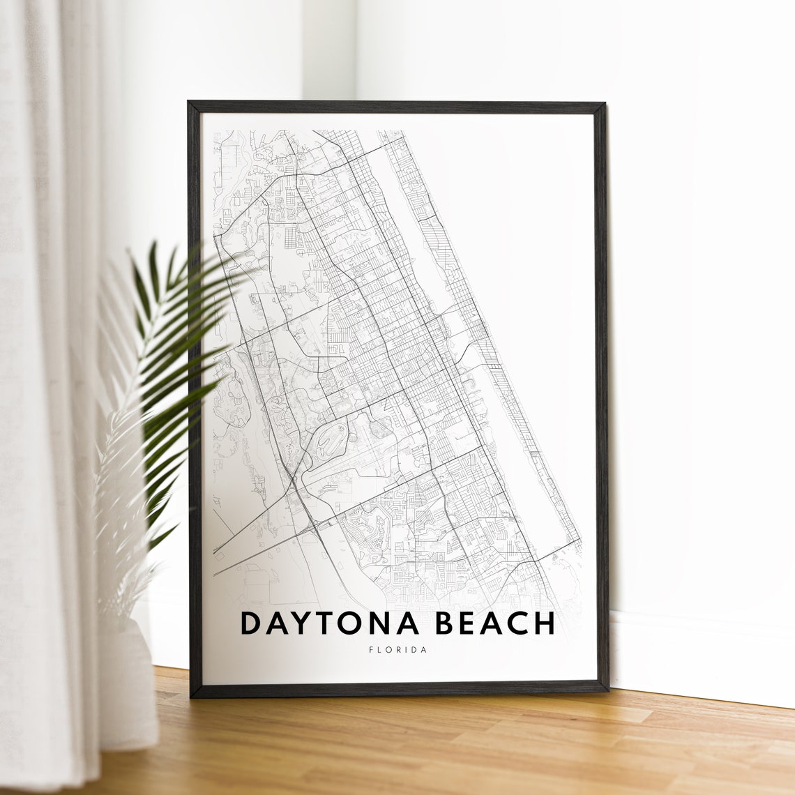 Daytona Beach Florida Street Map Line Art Black and White Poster - Image 2
