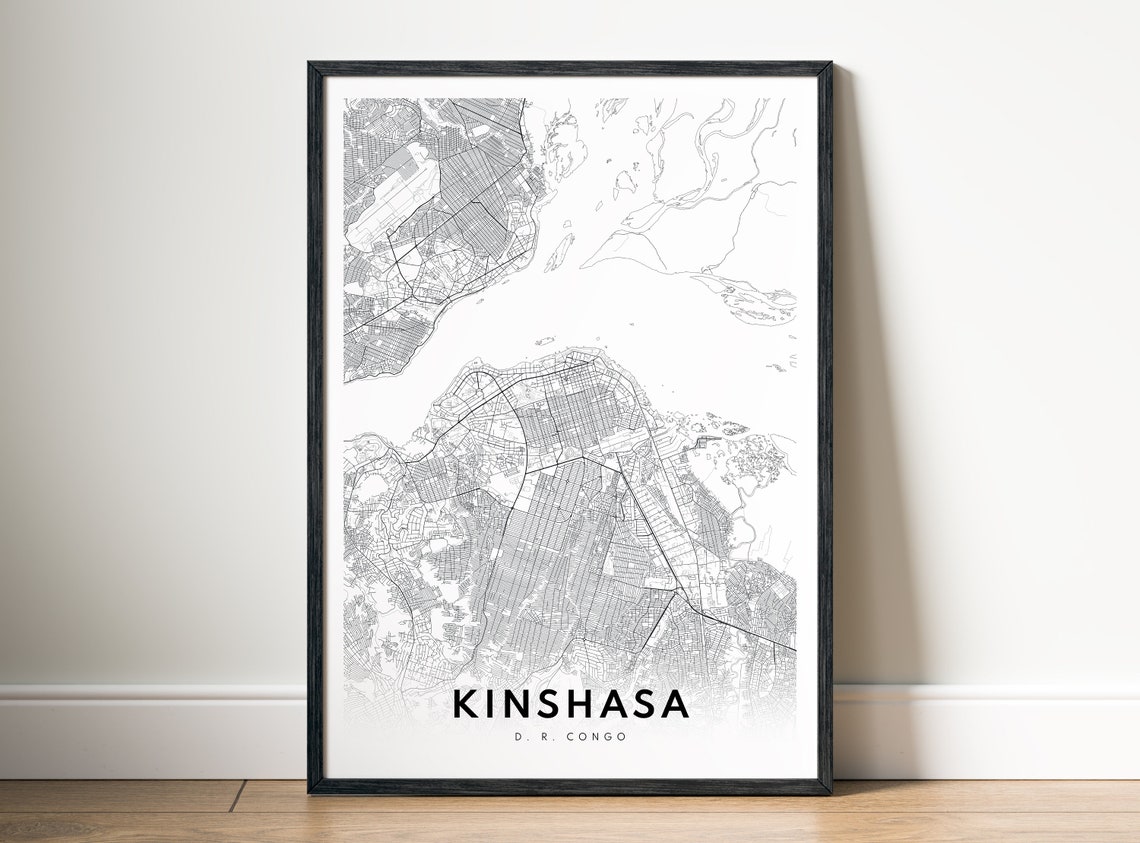 Kinshasa DR Congo Minimalist Black and White City Map Sketch Poster