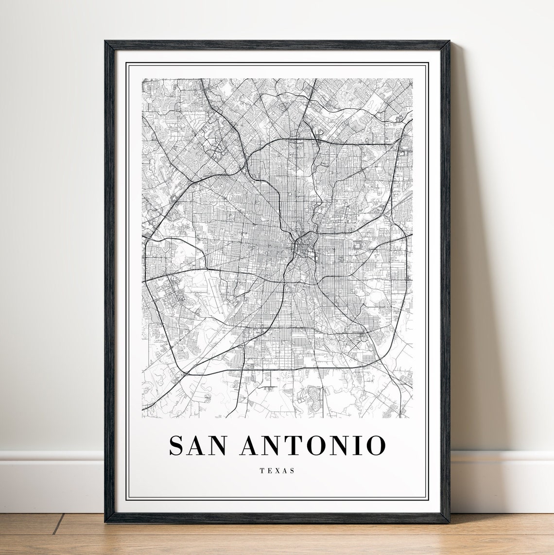 San Antonio Texas Minimalist Street Map Black White Wall Art - Image 5