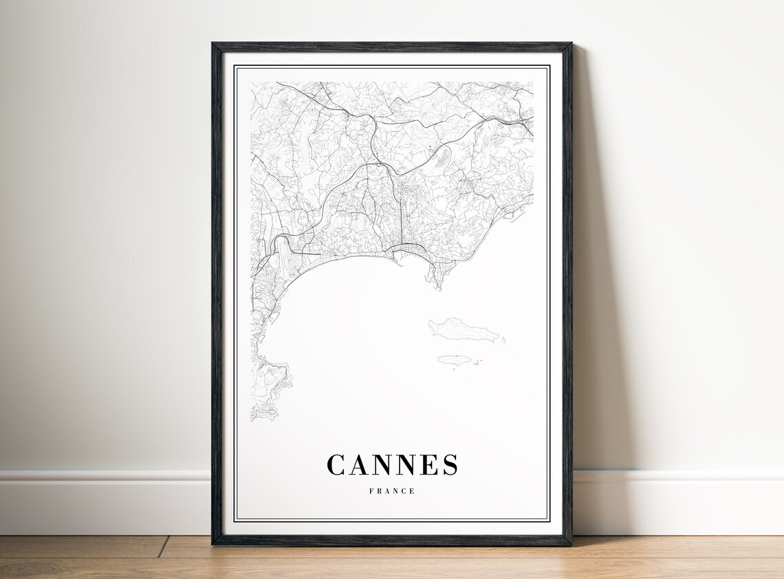 Cannes France City Map Coastal Street Grid Minimalist Wall Poster