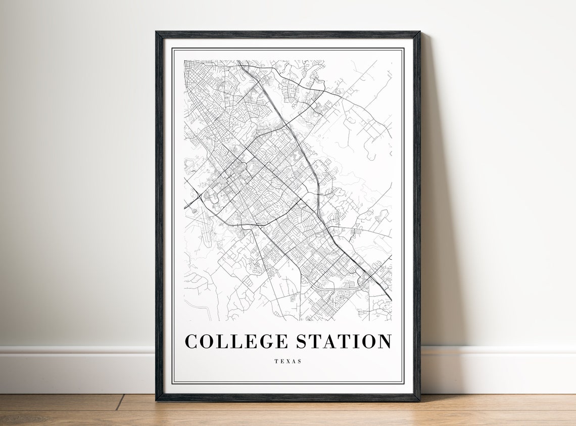 College Station Texas Black and White City Street Map Aggie Poster - Image 4