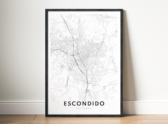 Escondido Ca Map Poster Minimalistic Black And White Print