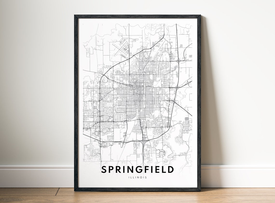 Springfield Illinois Minimalist Black And White City Street Map Poster