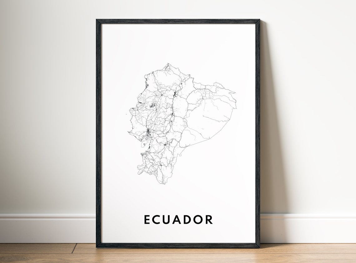 Ecuador Country Road Map Minimalist Black And White Wall Art - Image 5