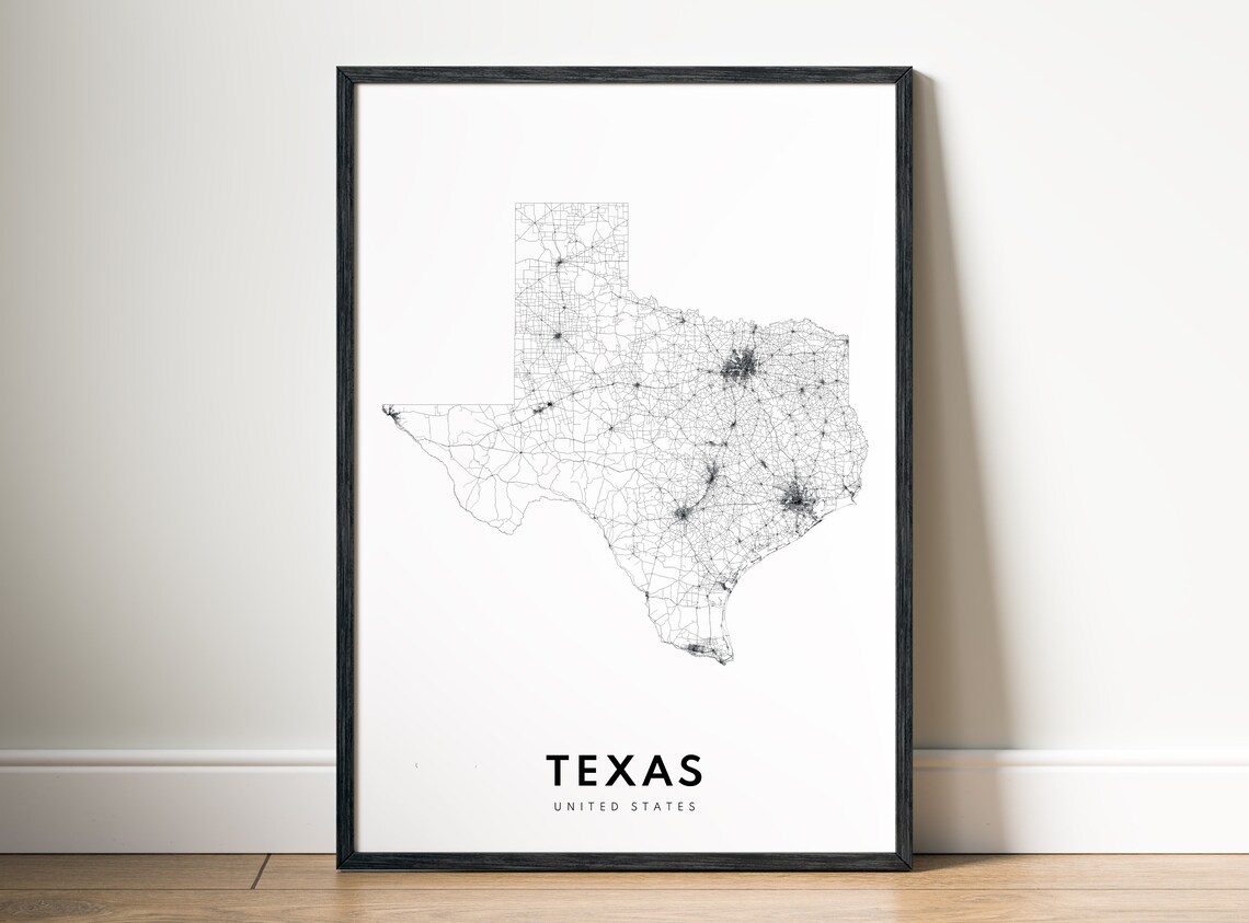 Texas State Map Print, Black and White Travel Poster - Image 5
