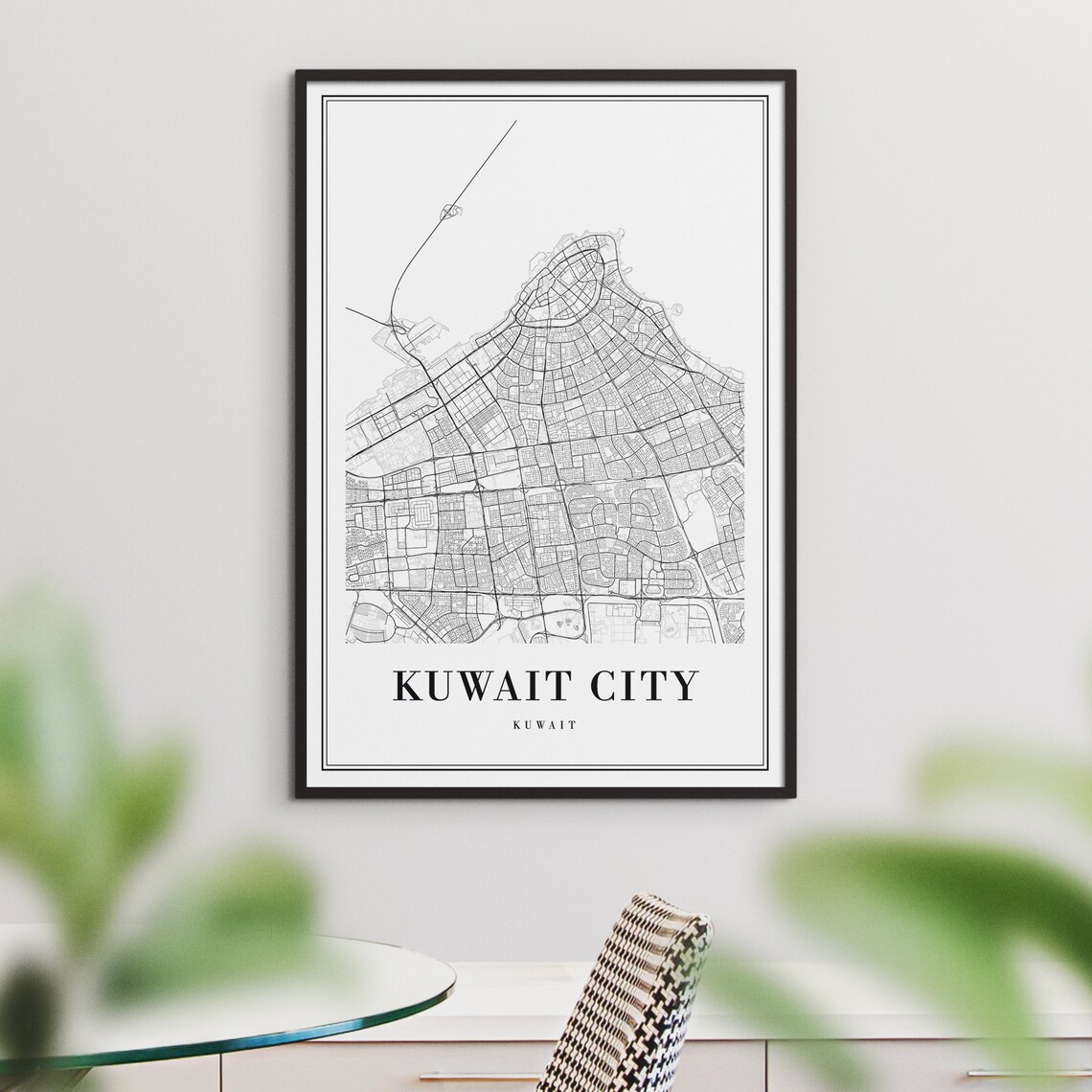 Kuwait City Kuwait Minimalist Black and White City Map Poster - Image 3