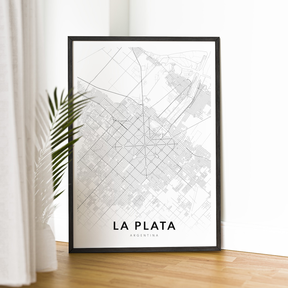 La Plata Argentina City Street Map Minimal Black White Map Wall Print - Image 2