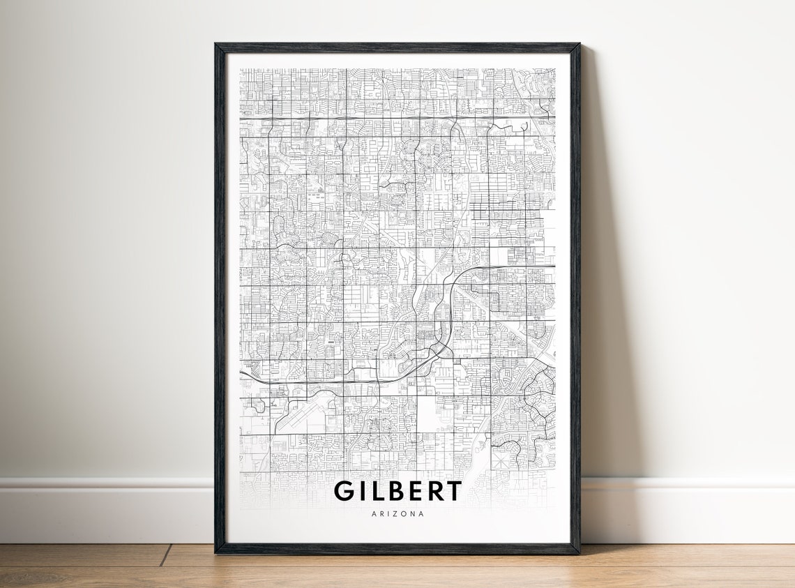 Gilbert Arizona Minimalist Black and White Street City Map Poster